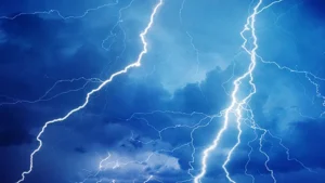 Lightning strikes in a heavy storm.