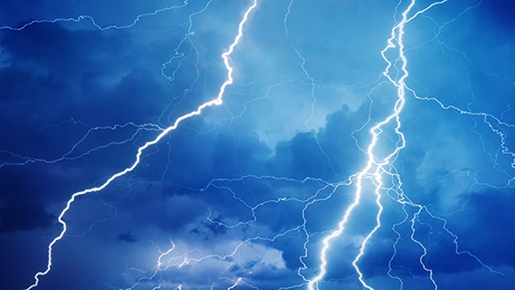 Lightning strikes in a heavy storm.