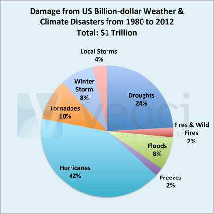 Damage from US Billion-dollar Weather & Climate Disasters from 1980 to 2012