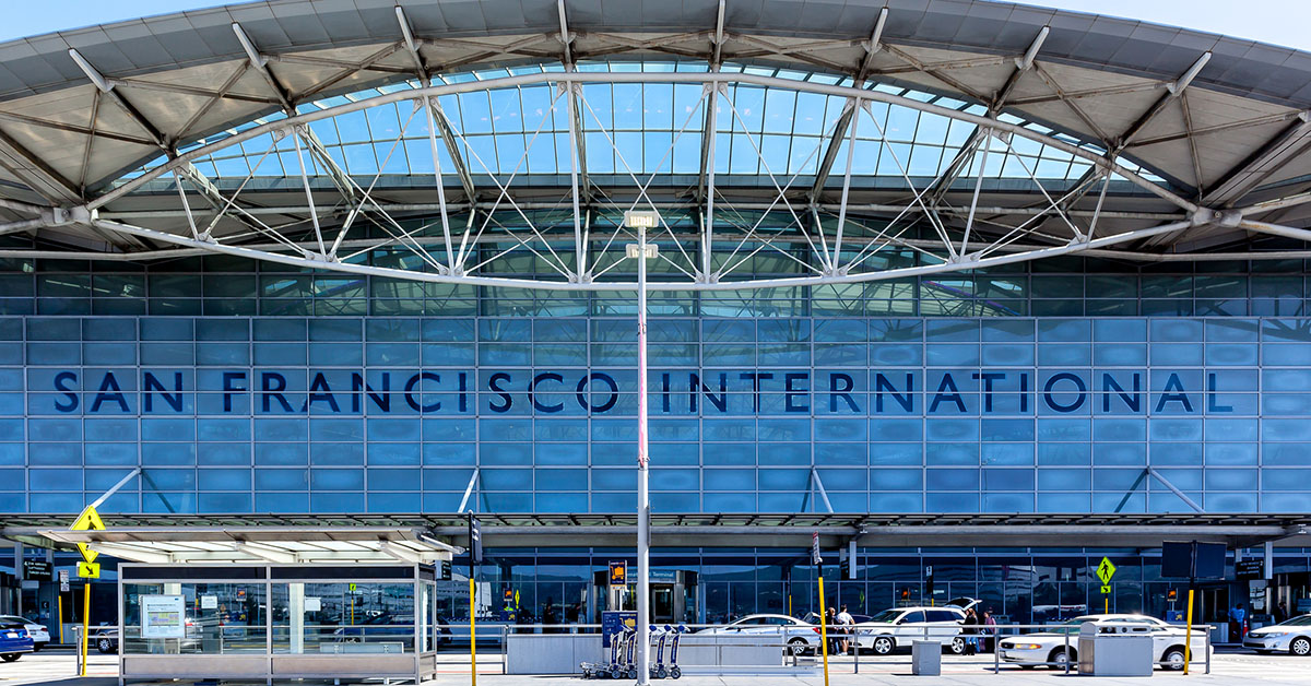 A photo of the outside of the terminal of San Francisco International Airport (SFO).