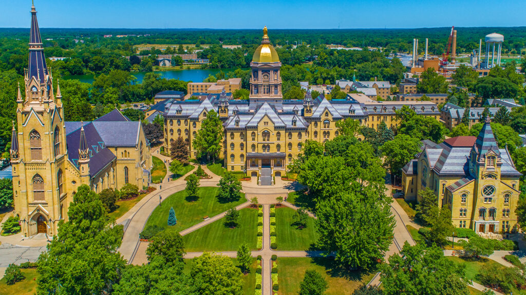 An aerial view of the Notre Dame campus.
