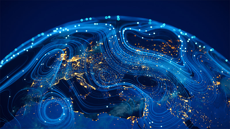 Global network of data transmission.