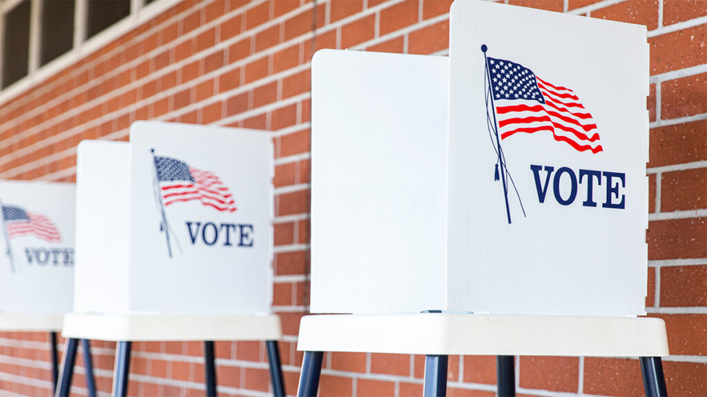 Voting booths at a polling station.