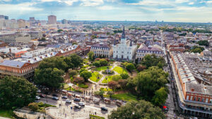 An aerial photo of Jackson Square in New Orleans, Louisiana, U.S.