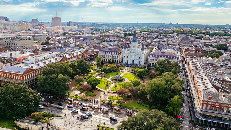 An aerial photo of Jackson Square in New Orleans, Louisiana, U.S.