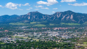 Aerial photograph of Boulder, Colorado.