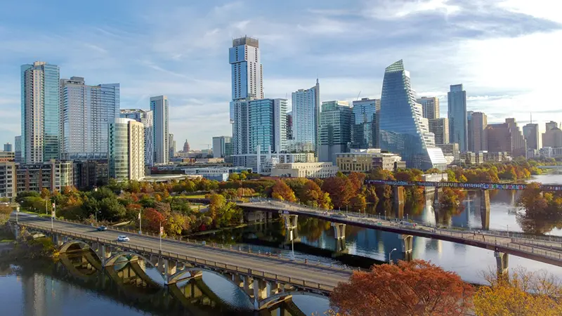 Austin, Texas, skyline during the autumn.
